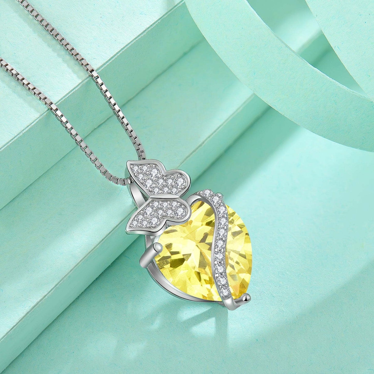 Sterling Silver October Birthstone Heart Necklace Butterfly Pendant Jewelry Gift for Women