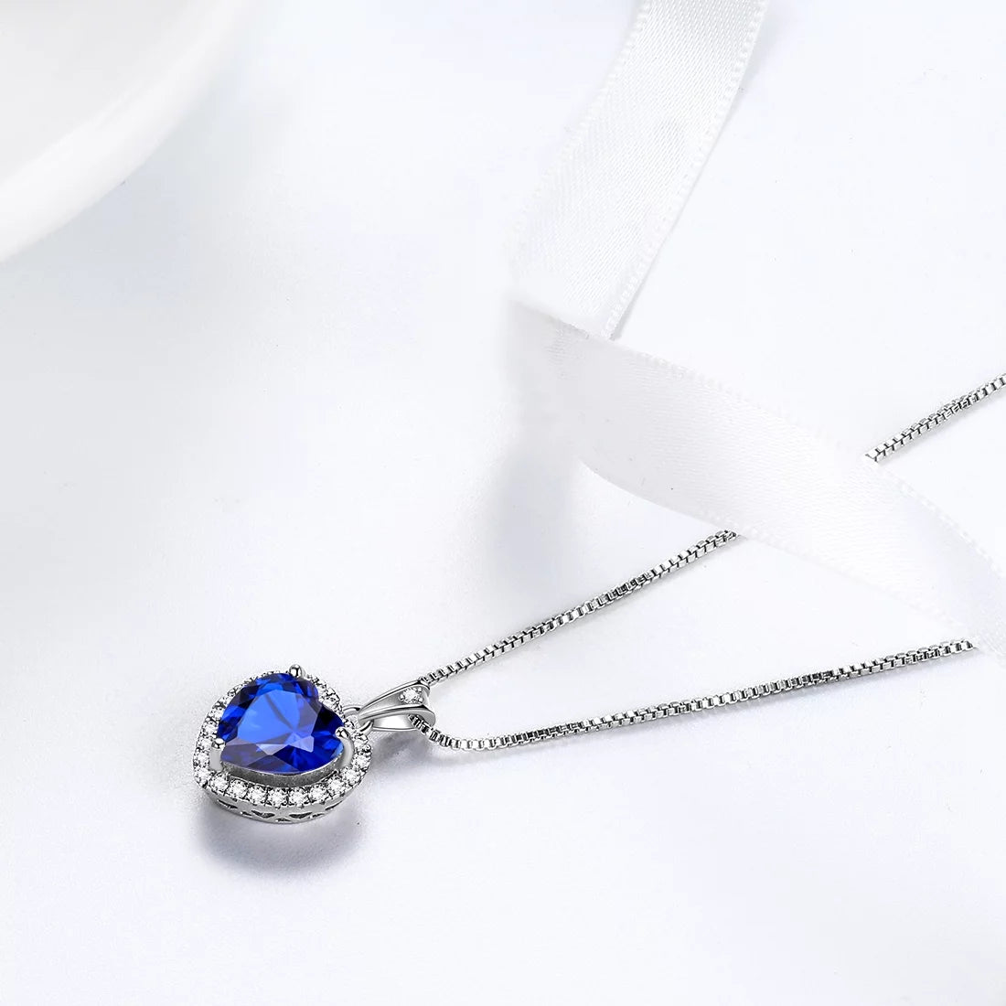 September Birthstone Necklace Women Blue Heart Necklace Sapphire Crystal CZ 925 Sterling Silver Pendant Jewelry Birthday Mother'S Day Gifts