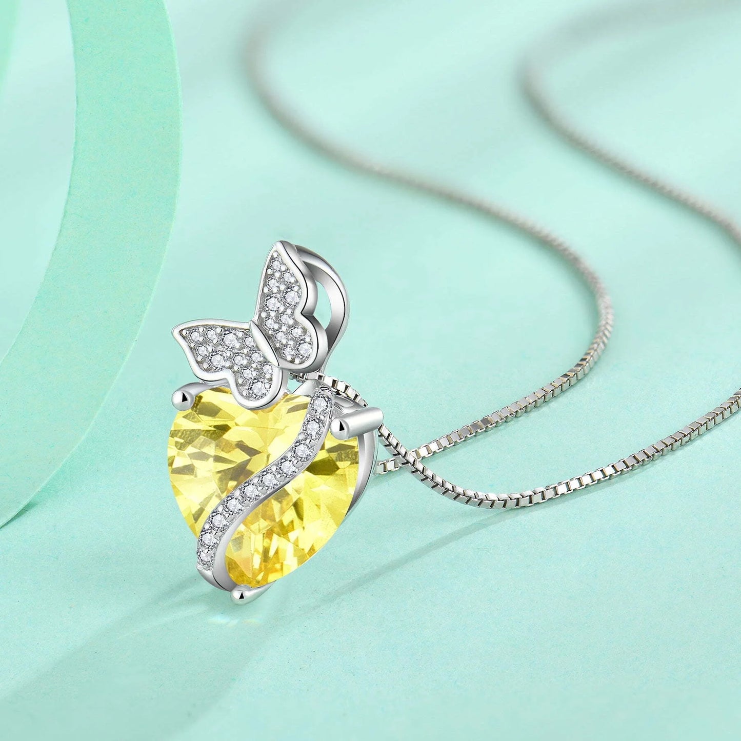 Sterling Silver October Birthstone Heart Necklace Butterfly Pendant Jewelry Gift for Women