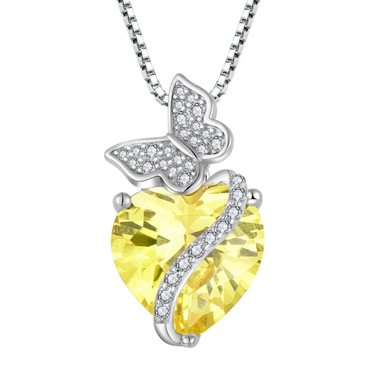 Sterling Silver October Birthstone Heart Necklace Butterfly Pendant Jewelry Gift for Women