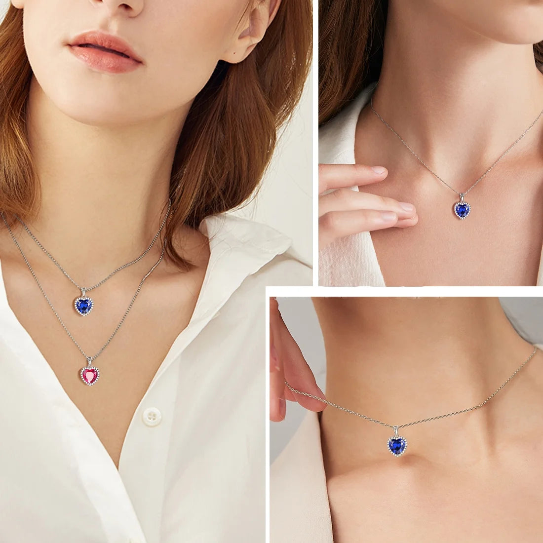 September Birthstone Necklace Women Blue Heart Necklace Sapphire Crystal CZ 925 Sterling Silver Pendant Jewelry Birthday Mother'S Day Gifts