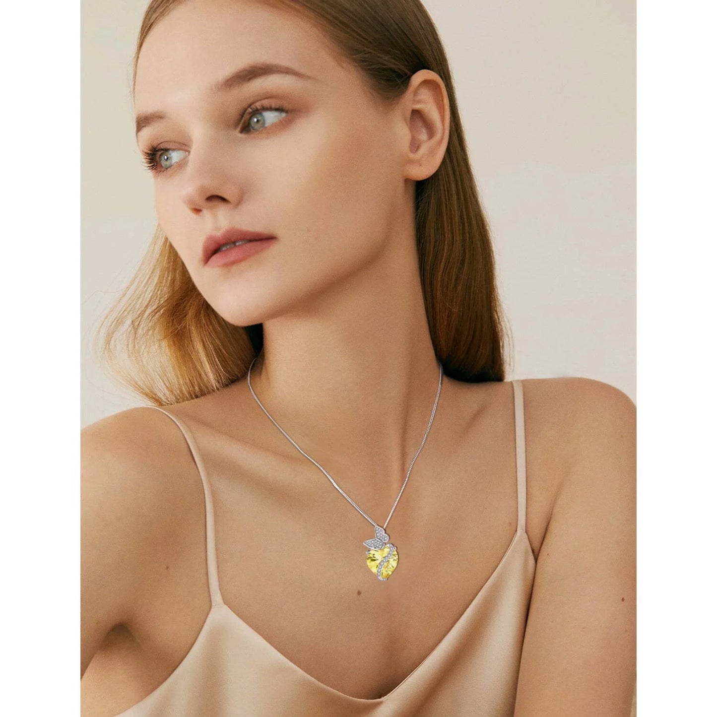 Sterling Silver October Birthstone Heart Necklace Butterfly Pendant Jewelry Gift for Women