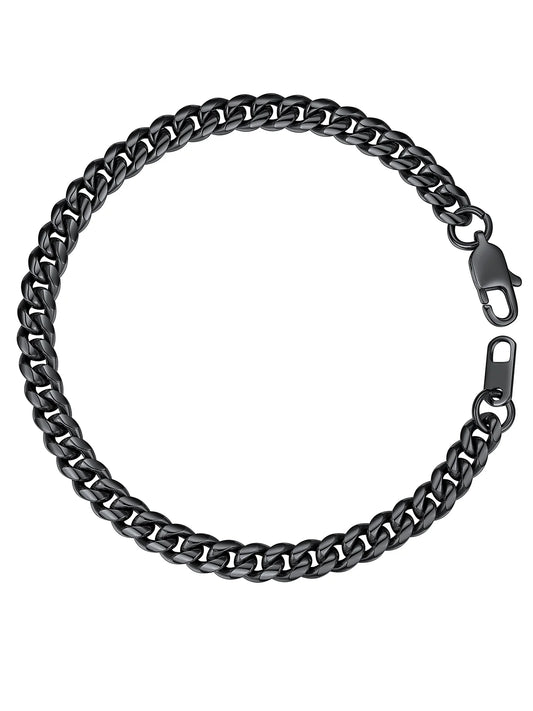 Men Chain Bracelet Black Cuban Curb Bracelet 6MM 8.3 Inch Wrist Bracelet Mens Birthday Valentines Day Jewelry Gifts for Him Dad Adults Age