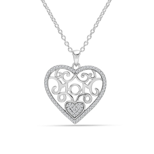 925 Sterling Silver Light-Weight CZ Filigree Heart Pendant Necklace Jewelry Gifts for Women and Teen 18" Inch